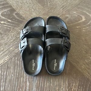 Black 2 strap buckle slide on sandals. Size 11